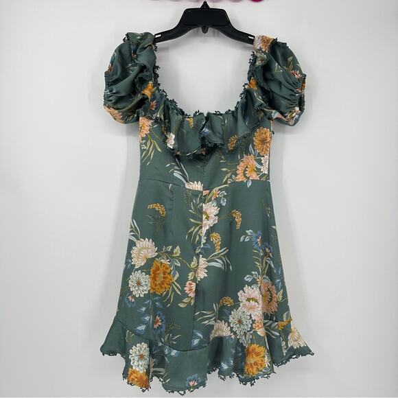 $11SALE!!! BOBBY BARDOT NECKLINE PUFF SLEEVE TEAL DRESS SIZE M - Picture 5 of 11